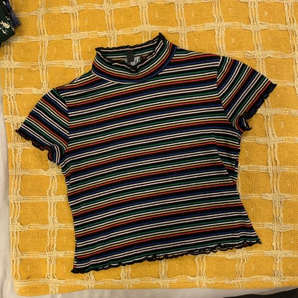 Lettuce Edge Multi Rainbow Crop Mock Neck Top - Picture 2 of 4